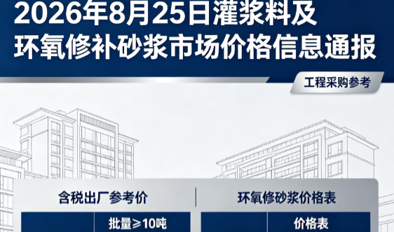 椰林镇2026年8月25日灌浆料及环氧修补砂浆市场价格信息通报